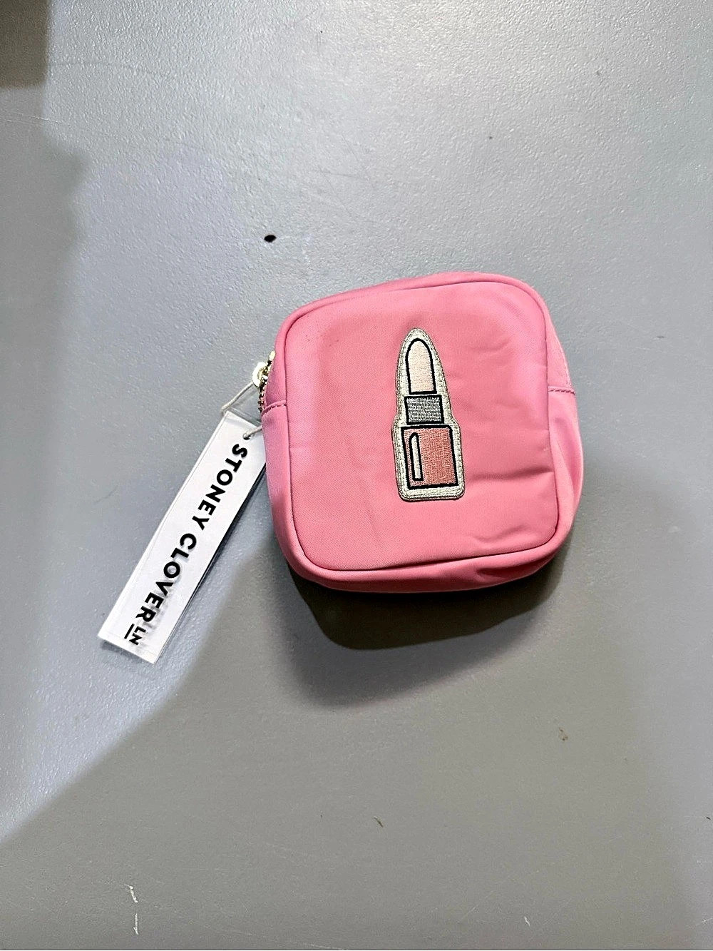 Stoney Clover Lane Small Nylon Pouch in Bubblegum Pink with a Lipstick Patch NWT